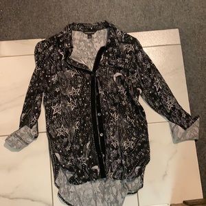 Rock & Republic Black with star pattern button up shirt. Brand new with tag.